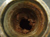 internal corrosion in a steel scuba cylinder caused by water moisture build up from successive bad air fills; photo2